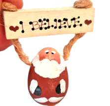 Christmas Pin Santa I Believe Hand Painted Wooden Small Vintage - £10.46 GBP