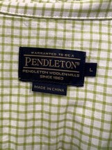 Pendleton 100% Cotton Bright Green Gingham Women&#39;s SZ L 3/4 Sleeve Shirt - £15.64 GBP