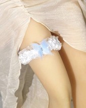 White lace leg garter with Blue bow - Dress up wedding garter - $9.73