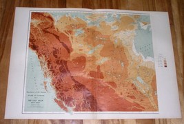 1906 Physical Relief Map Of Western Canada Alberta British Columbia / Rockies - £23.70 GBP