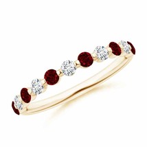 ANGARA Floating Ruby and Diamond Semi Eternity Wedding Band for Her in Gold - £808.24 GBP