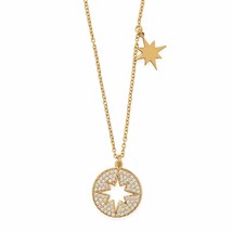 14K Yellow Gold Plated Cut Out Starburst Disk Necklace with Polished Star 16&quot; - £103.53 GBP