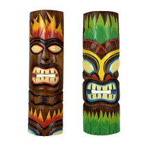 Fire and Earth Hand Crafted Wooden Tiki Totem Wall Masks 20 Inch Set of 2 - £39.56 GBP