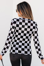 Black Checkerboard Western Elements Printed Mesh Long Sleeve Top - $10.60