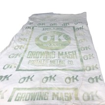 Vtg Original Feed Seed Mash Cloth Sack OK Brand Growing Mash Portales NM Tan Gr - £29.75 GBP