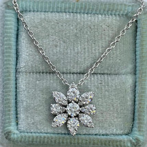 2Ct Round Cut Lab-Created Diamond Flower Necklace Pendant 14k White Gold Plated - £104.60 GBP