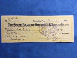 The State Bank of Orlando &amp; Trust Co. Florida FL FLA 1923 Obsolete Check... - £15.63 GBP