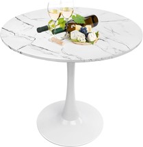 31.5&quot; Round White Faux Marble Kitchen Dining Table Is A Modern, Mid-Century - £146.34 GBP