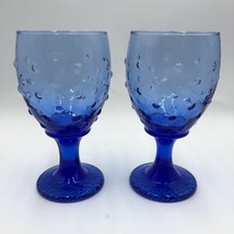 Cobalt Blue Drinking Glasses Set of 2 Goblets with Dot Texture Drinkware  - £25.79 GBP