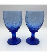 Cobalt Blue Drinking Glasses Set of 2 Goblets with Dot Texture Drinkware  - £26.16 GBP
