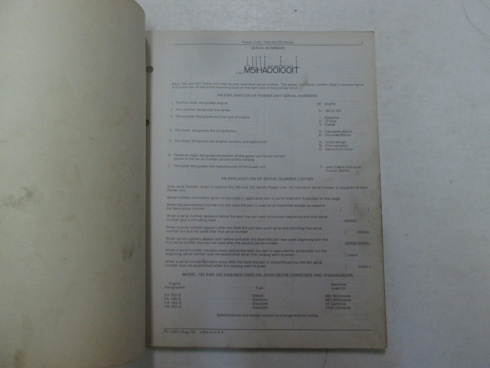 John Deere PC-1022 180 & 202 Serie Power Einheiten Teile Katalog Manuell Schreib Item image 2