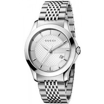 GUCCI YA126401 Date G Timeless Silver Tone Stainless Steel Bracelet Men&#39;s Watch - £398.75 GBP