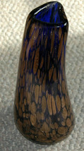 Dark Cobalt Gold Metallic Stretch Art Glass Vase Hand Blown - £55.74 GBP