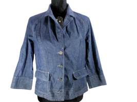 Chico&#39;s Blue Blouse 100% Cotton Button Front Shirt Long Sleeves Women&#39;s ... - $8.81
