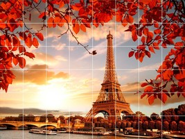 Eiffel Tower autumn Paris France sunrise river view glass tile mural backsplash - £74.37 GBP+