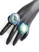 Chunky Blue Green Ring, Rough Ring, Irregular Ring, Black Blue Ring, Resin Ring, - £18.08 GBP