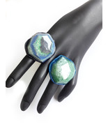 Chunky Blue Green Ring, Rough Ring, Irregular Ring, Black Blue Ring, Res... - £18.08 GBP