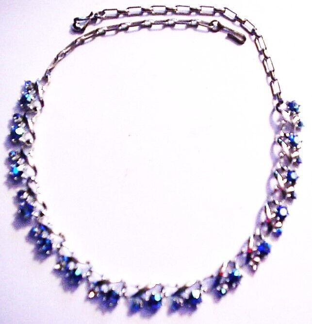 Primary image for Vintage Star Signed Silver Tone W/ Blue AB Rhinestones Choker Necklace