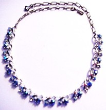 Vintage Star Signed Silver Tone W/ Blue AB Rhinestones Choker Necklace - £25.48 GBP