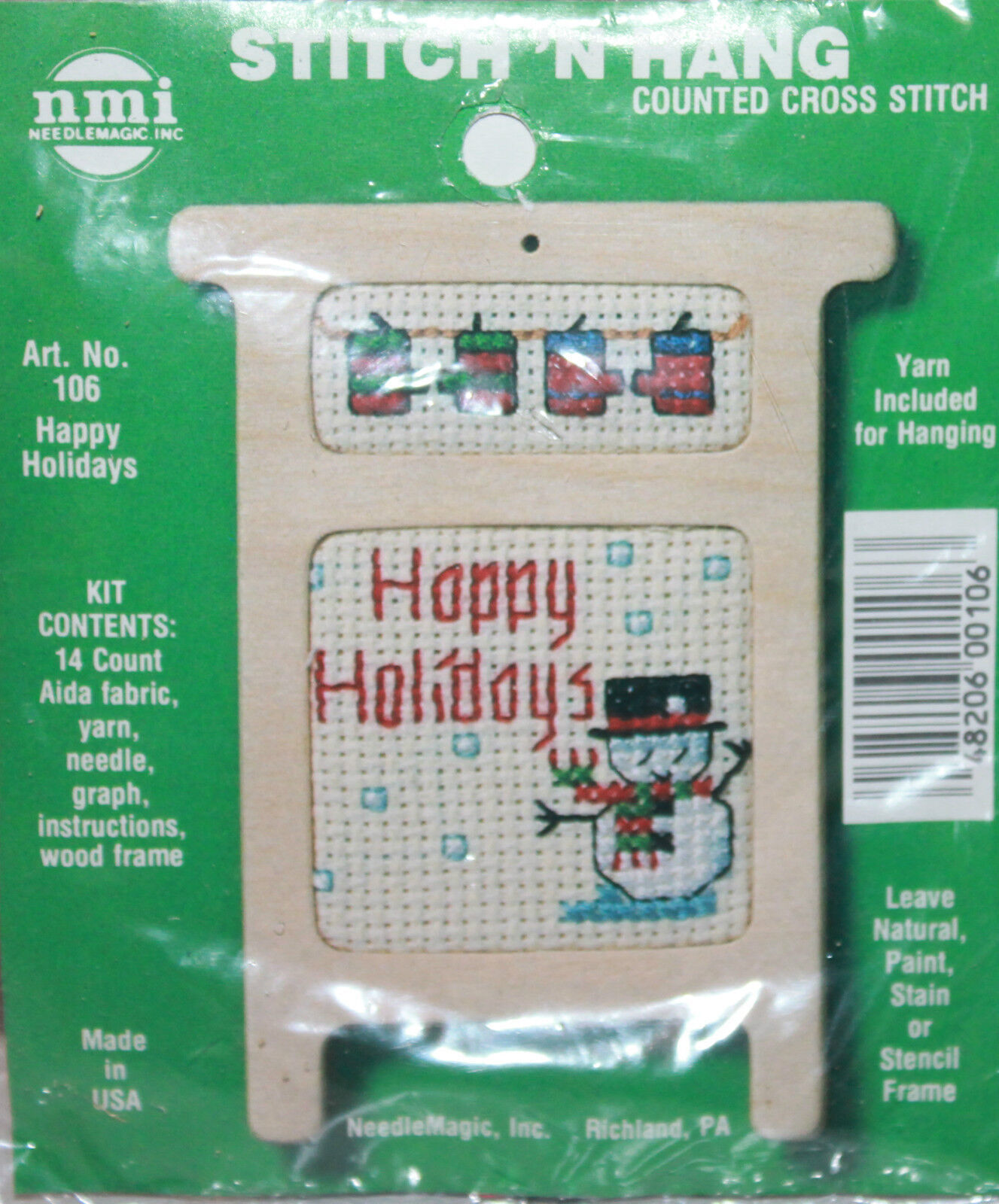 NMI 106 Happy Holidays Wooden Counted Cross Stitch Kit 4" Tall - $12.23