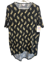 Lularoe Irma XXS Black with Peacock Feathers In Gold Womens Shirt Top Bl... - $9.90