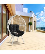 Glazed Black Fabric White Wicker Patio Lounge Chair Outdoor Furniture - $761.69 CAD