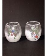 Stoney Creek Hand Painted Frosted Snowman Glass Votive Candle Holder Set... - $14.60