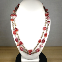 1930 Art Deco Czech Bohemian Red White Art Glass Bead Double Strand 20" ... - $322.67
