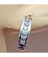 Earth mined Diamond Bar European Style HUGGIE Earrings Channel 14k White... - $1,179.64 CAD