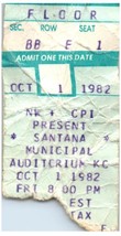 Vintage Santana Ticket Stub October 1 1982 Municipal Auditorium Kansas City - £19.41 GBP