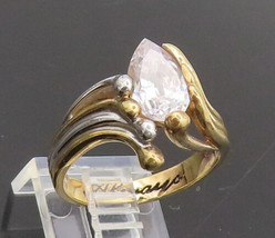 925 Sterling Silver - Vintage Gold Plated Swirly Beaded CZ Ring Sz 7.75-... - $38.55