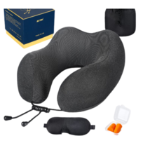 MLVOC Memory Foam Neck Pillow Contoured Eye Mask and Earplugs Travel Kit Black - £18.48 GBP