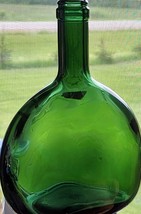 Vintage Emerald Green Glass Oval Bottle 7 3/4” High Marked On Bottom See... - $13.49