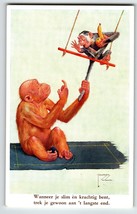 Monkey Pulls Chimps Tail Postcard Larson Wood Signed Fantasy Anthropomorphic - £21.44 GBP