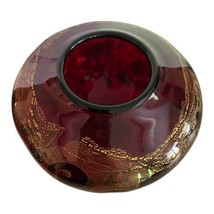 Art Glass Ruby Red Gold Flakes 4.5” H 6” W Stunning Murano Style - £99.47 GBP