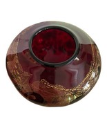 Art Glass Ruby Red Gold Flakes 4.5” H 6” W Stunning Murano Style - £97.85 GBP