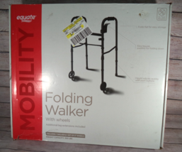 Equate Foldable Walker with Wheels 350 lb Capacity Height Adjustable Bla... - $55.19 CAD