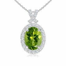 ANGARA Vintage Style Peridot Pendant with Diamond Halo in 14K Solid Gold - £1,092.51 GBP