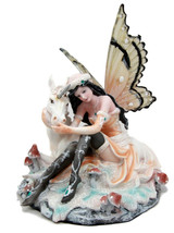Winter Snow Butterfly Fairy With White Unicorn By Frozen Toadstools Glade Statue - £35.37 GBP