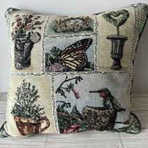 Vicky Howard Embroidered Throw Pillow 15”x15” Hummingbird Butterfly Topiary - $18.49