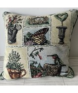 Vicky Howard Embroidered Throw Pillow 15”x15” Hummingbird Butterfly Topiary - £14.48 GBP