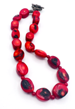 Vintage Beaded Red Bamboo Coral BOHO Necklace Sterling Silver Toggle Clasp 17 in - £66.67 GBP
