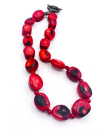 Vintage Beaded Red Bamboo Coral BOHO Necklace Sterling Silver Toggle Cla... - £67.47 GBP