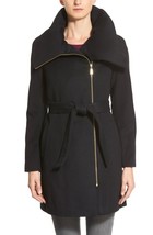 Cole Haan Signature Belted Asymmetrical Wool Blend Coat Sz 2 Black No Belt - $1,763.78 MXN