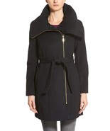Cole Haan Signature Belted Asymmetrical Wool Blend Coat Sz 2 Black No Belt - $1,763.78 MXN