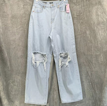 Women&#39;s Super-High Rise Distressed Baggy Jeans - Wild Fable Light Wash 12 - £17.98 GBP