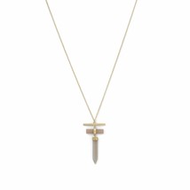 14K Yellow Gold Plated Pencil Cut Gray Moonstone Drop Pendant Women Necklace 16&quot; - £121.92 GBP