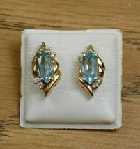 2Ct Marquise Simulated Blue Topaz Stud Earrings 14k Yellow Gold Plated S... - £89.22 GBP