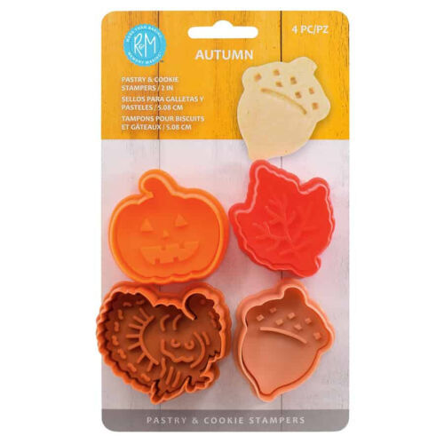 Autumn Pastry Cookie Stampers 4 Pc Set R&M Pumpkin Leaf Acorn Turkey - $10.48