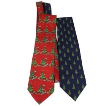 Vintage Silk Rooster Christmas Tie Lot Of 2 Blue With Trees Red With Santa Claus - £10.28 GBP